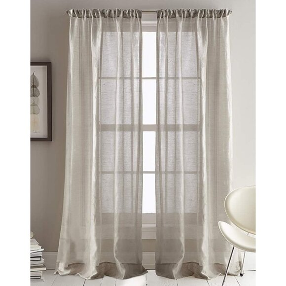NEW DKNY City Sky Sheer Window Curtain Panel Pair Linen 50"W x 84"L (Pack of 2) - Picture 1 of 2